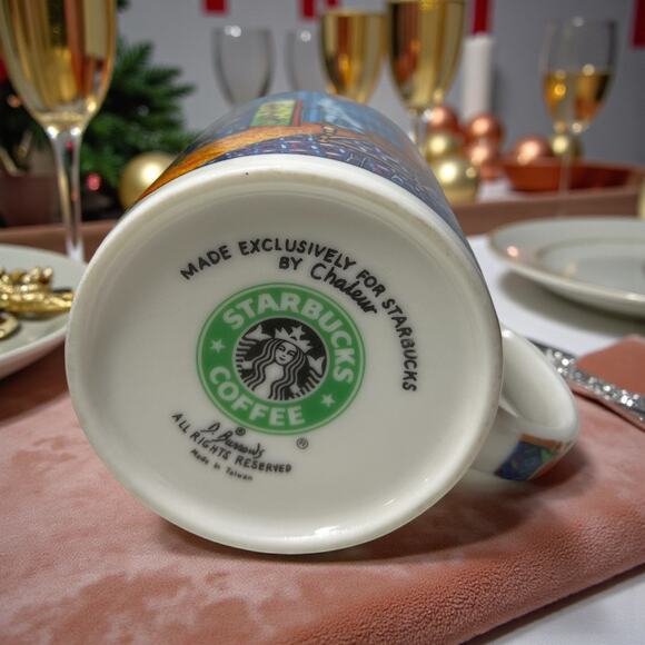 Vintage Starbucks Chaleur Mug D Burrows Art 15oz Taiwan Rare Coffee Cup EUC - Picture 8 of 8